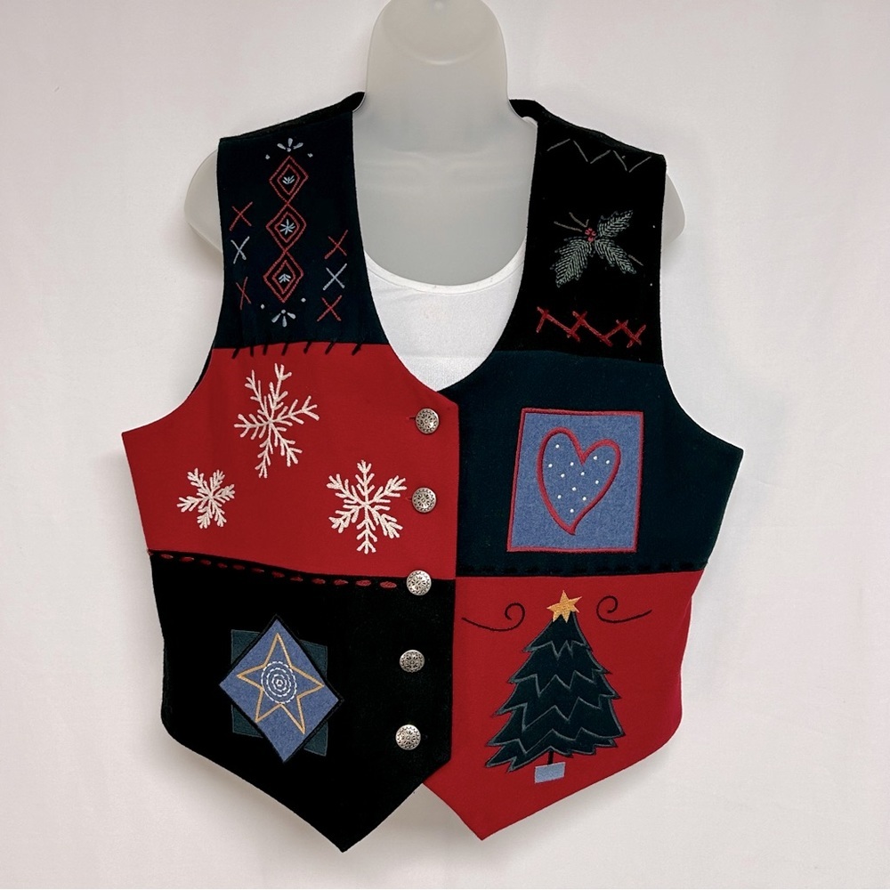Vintage Talbots Holiday Vest Size M Embroidered 90s Festive Kitschy Christmas